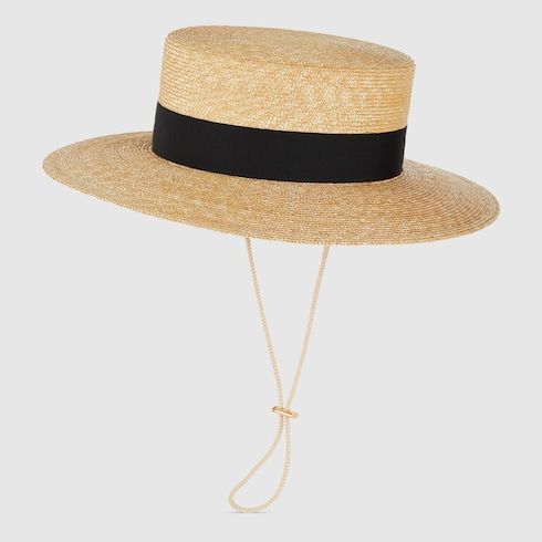 Men's Grosgrain Trim Straw Boater Hat