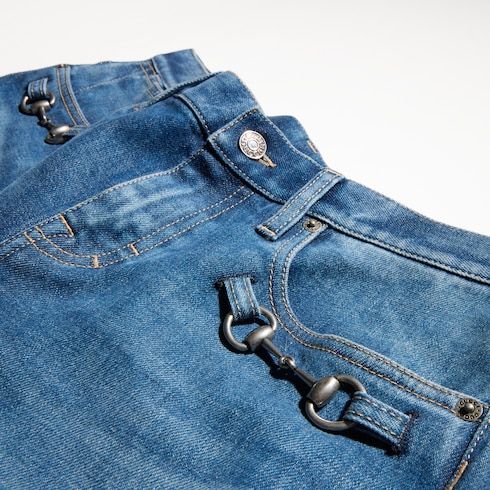 Women's Stretch Cotton Denim Pants with Horsebit