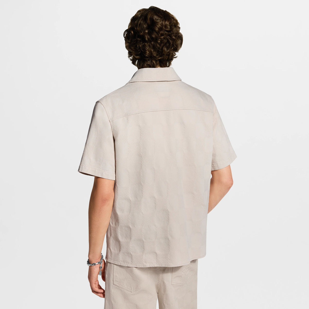 Men's Damier 3D Light Denim Short-Sleeved Shirt