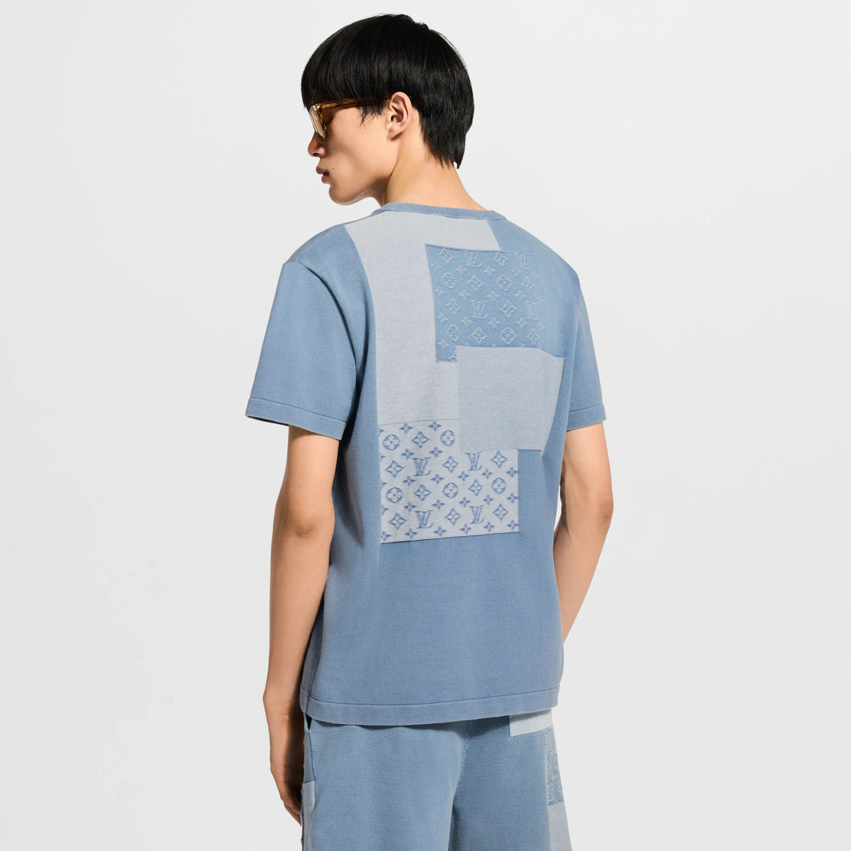 Men's Knitted Patchwork Denim Short-Sleeved Crewneck