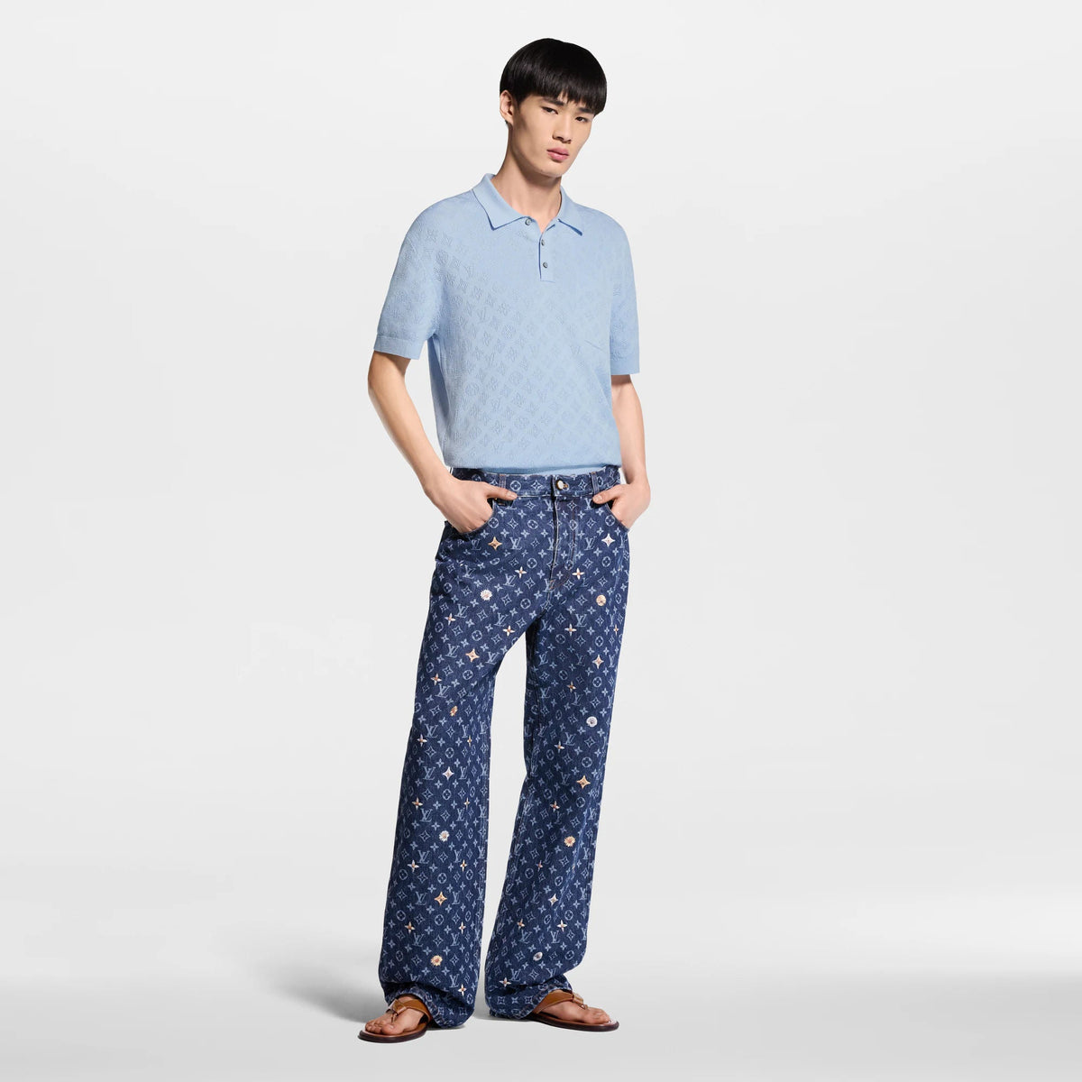 Men's Monogram Pointelle Short-Sleeved Polo Shirt