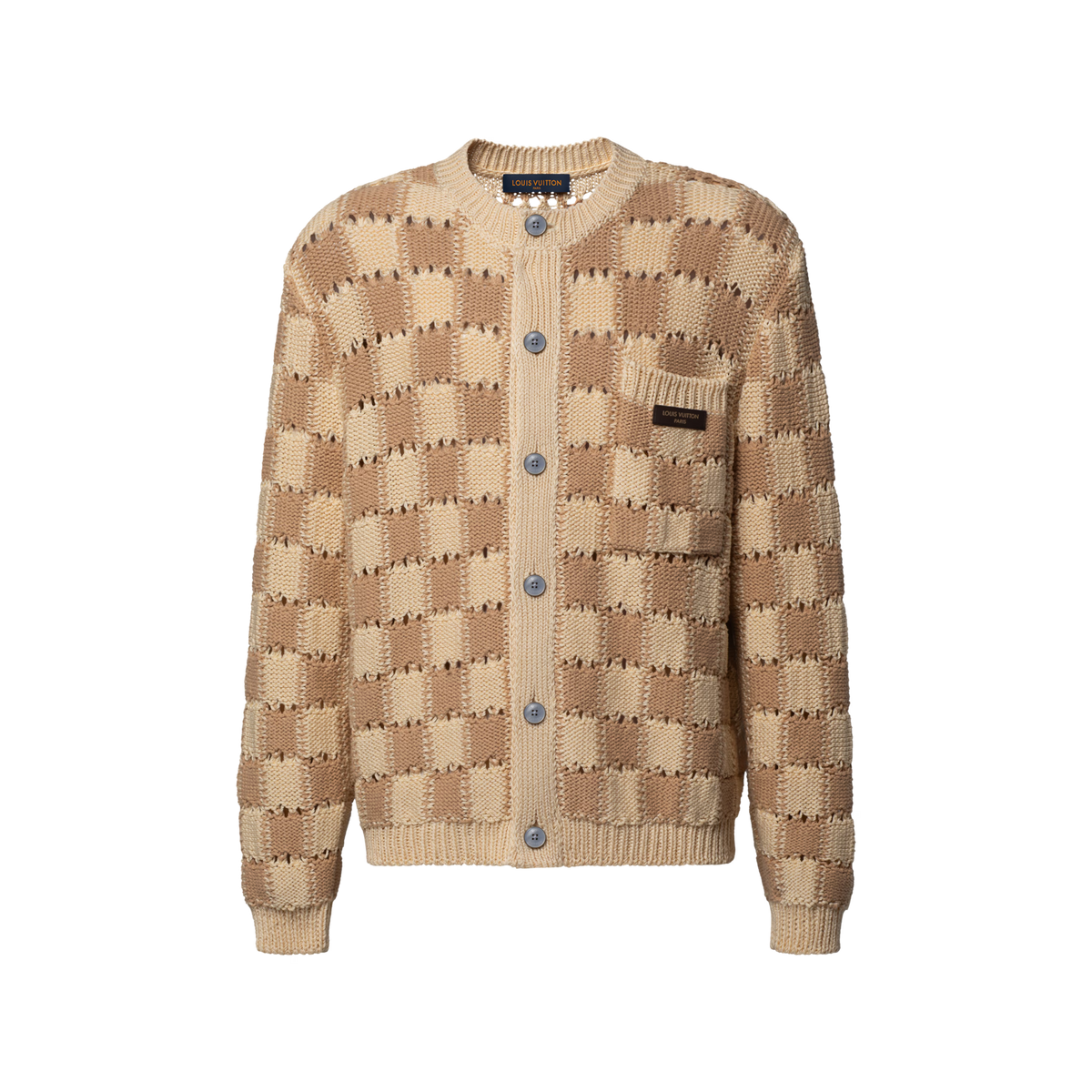 Men's Summery Damier Long-Sleeved Cardigan