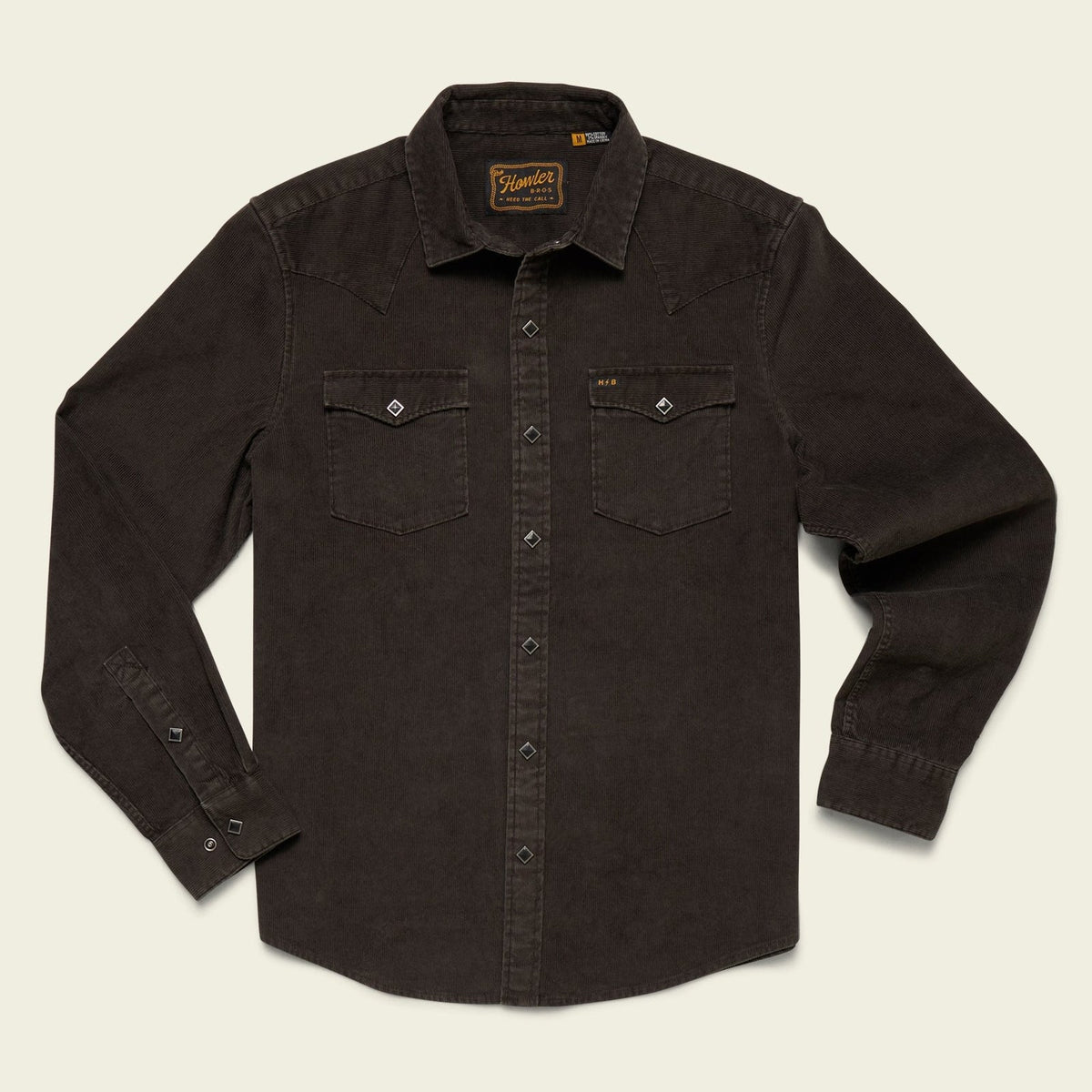 Roper's Clothing Corduroy Pearl Snap Shirt in Antique Black, front view