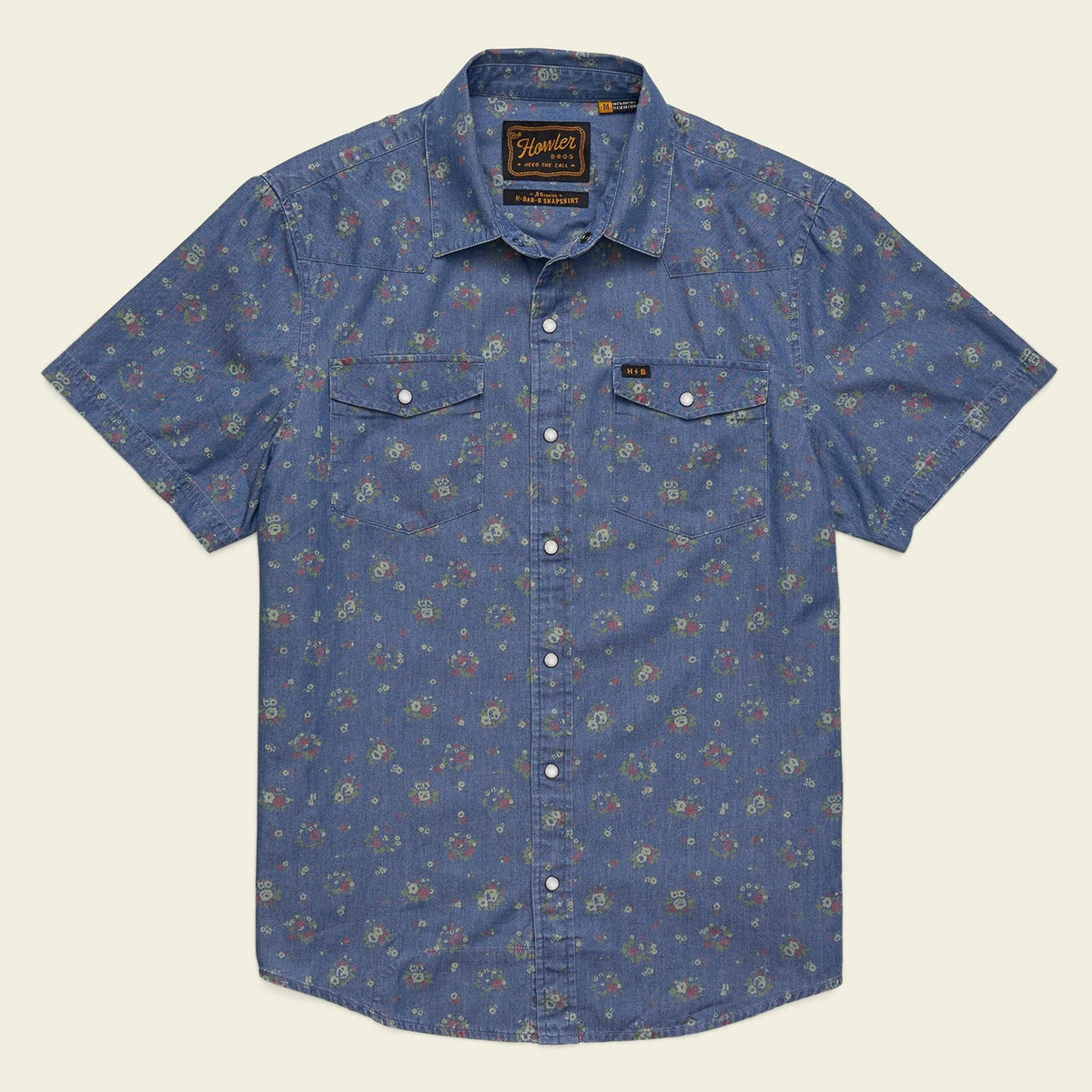 Roper's Clothing Pearl Snap Western Shirt in Bouquets: Washed Indigo, front view