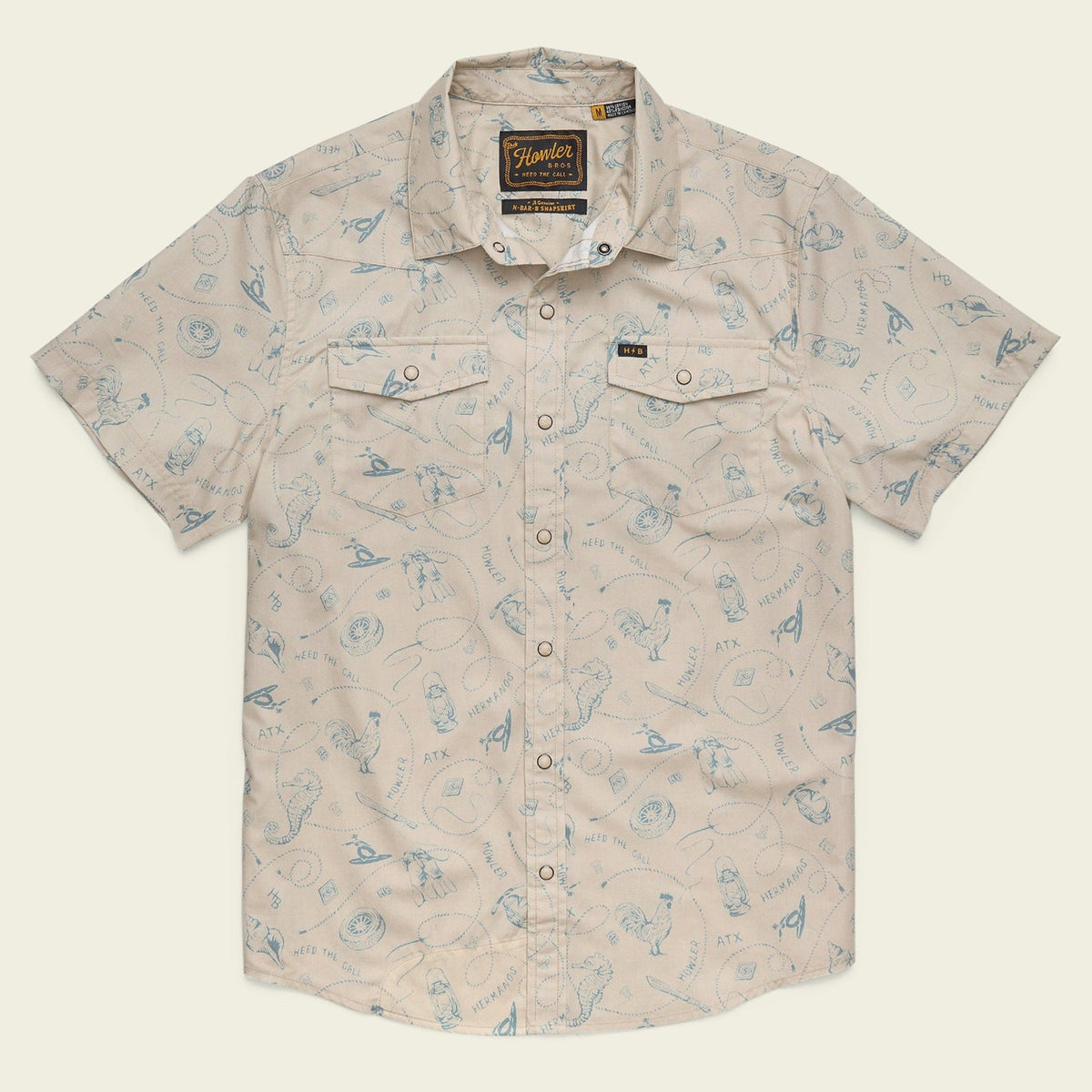 Roper's Clothing Pearl Snap Western Shirt in Sea Rodeo: Sand, front view