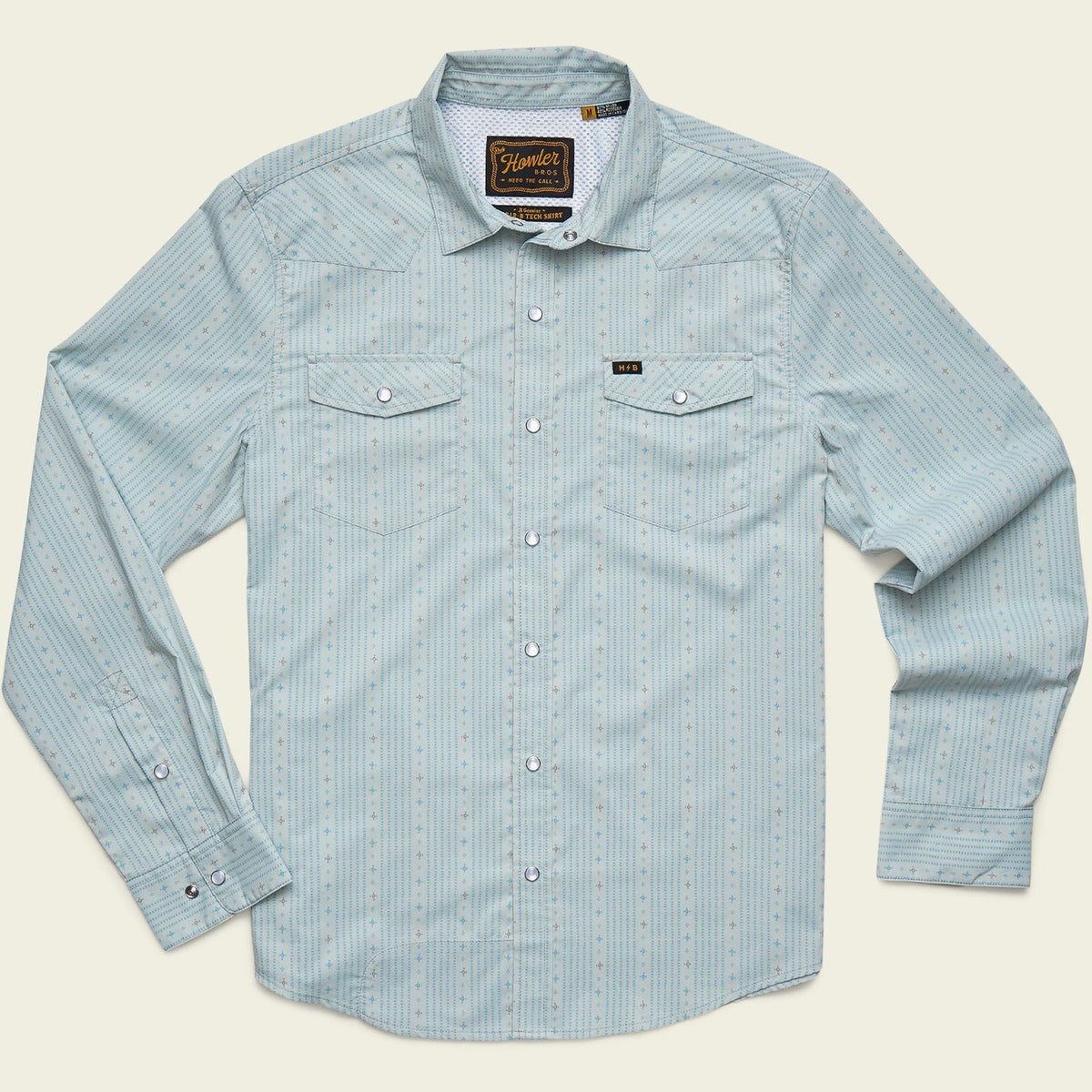 Roper's Clothing Performance Pearl Snap Longsleeve in Supernova Stripe: Ash Blue, front view