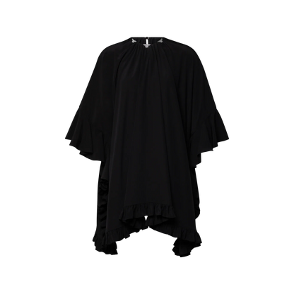 Women's Ruffle Trim Silk Crepe de Chine Caftan Dress