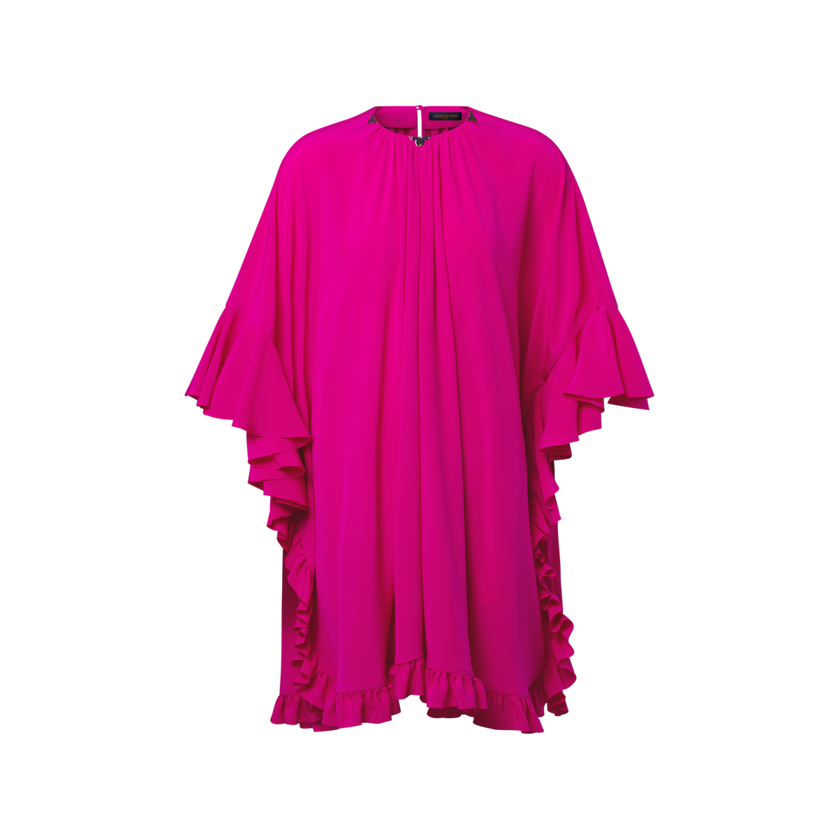 Women's Ruffle Trim Silk Crepe de Chine Caftan Dress