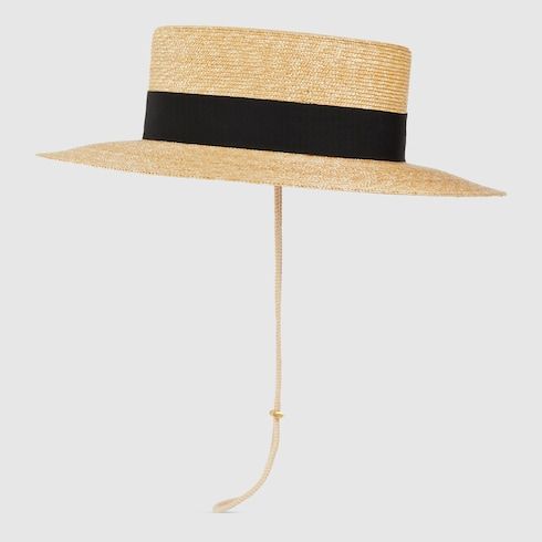 Men's Grosgrain Trim Straw Boater Hat