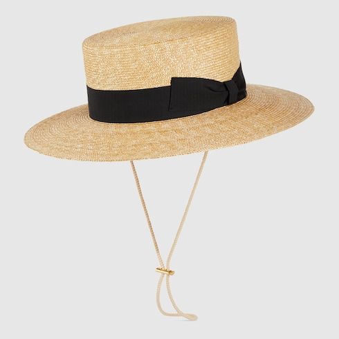 Men's Grosgrain Trim Straw Boater Hat