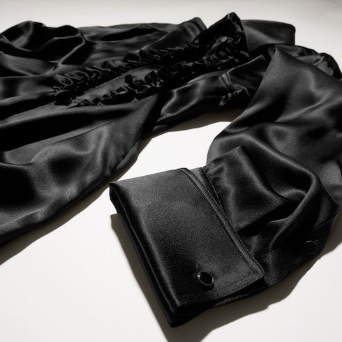 Women's Silk Satin Shirt with Rouches