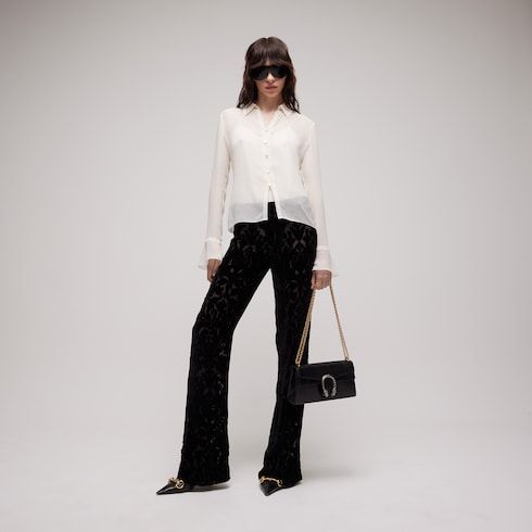 Women's Light Silk Georgette Shirt with Lace Trim