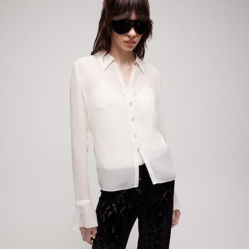 Women's Light Silk Georgette Shirt with Lace Trim