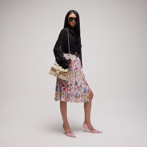 Women's Printed Silk Pleated Midi Skirt