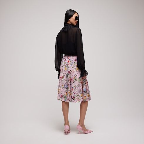 Women's Printed Silk Pleated Midi Skirt