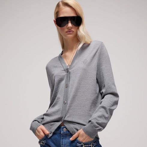 Women's Fine Wool Cardigan with Embroidery