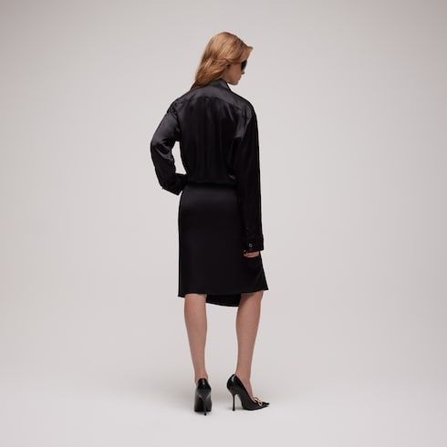 Women's Silk Satin Shirt with Rouches