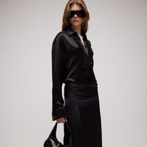 Women's Silk Satin Shirt with Rouches