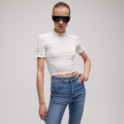 Women's Braided Cotton Blend Top with Frill Trim