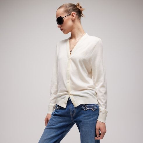 Women's Fine Wool Cardigan with Embroidery