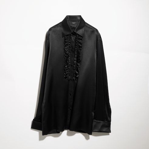 Women's Silk Satin Shirt with Rouches