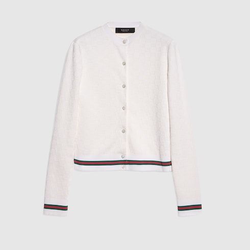 Women's Jacquard Cotton Viscose Crewneck Cardigan