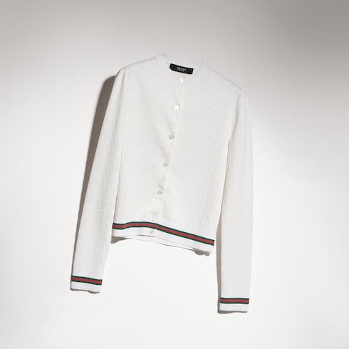 Women's Jacquard Cotton Viscose Crewneck Cardigan