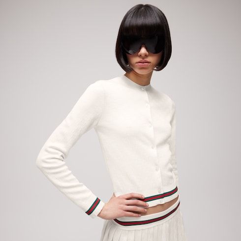 Women's Jacquard Cotton Viscose Crewneck Cardigan