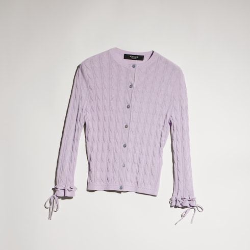 Women's Braided Cotton Blend Cardigan with Lace