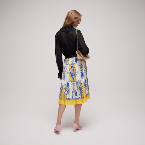 Women's Printed Silk Pleated Midi Skirt