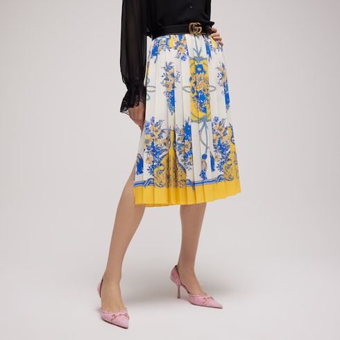 Women's Printed Silk Pleated Midi Skirt
