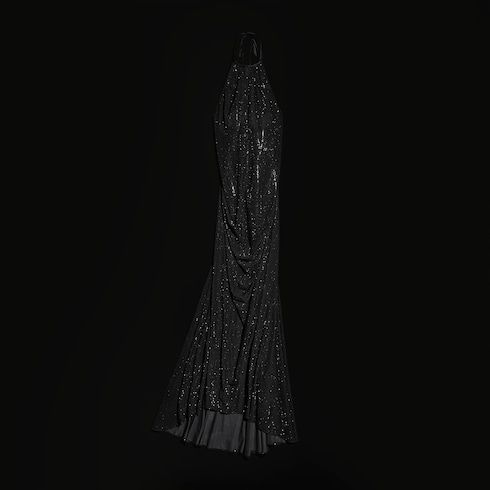 Women's Embroidered Silk Stretch Chiffon Long Dress