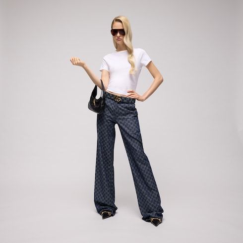 Women's Wide Double G Buckle Denim Belt