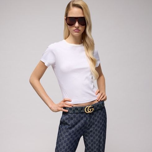 Women's Wide Double G Buckle Denim Belt
