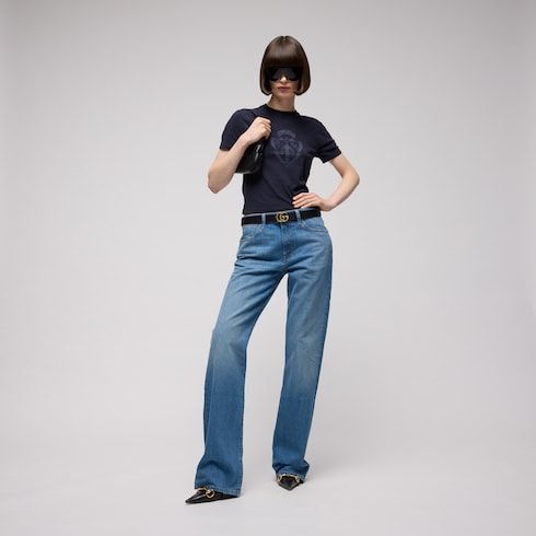 Women's Double G Buckle Reversible Leather Belt