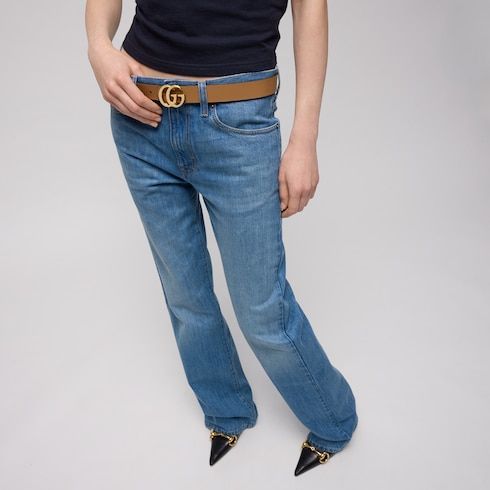 Women's Double G Buckle Reversible Leather Belt