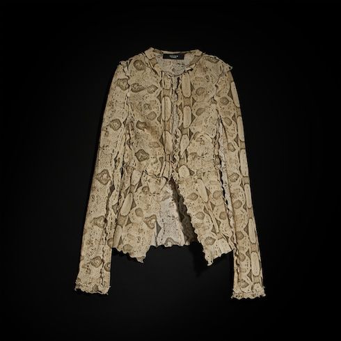 Women's Printed Silk Shirt with Frill Trim