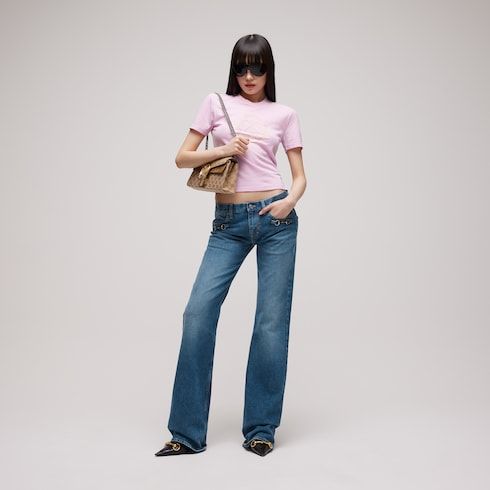 Women's Stretch Cotton Denim Pants with Horsebit