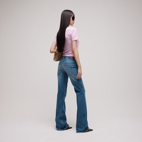 Women's Stretch Cotton Denim Pants with Horsebit