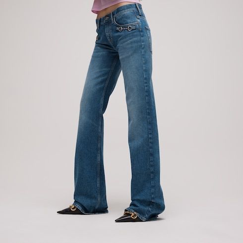 Women's Stretch Cotton Denim Pants with Horsebit