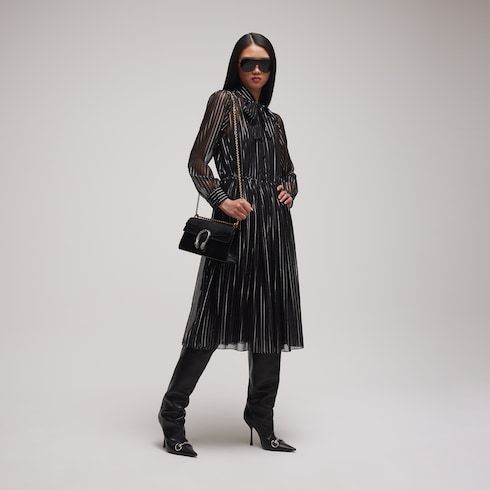 Women's Pinstripe Silk Organza Chemisier Dress