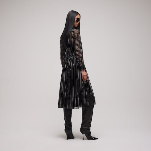 Women's Pinstripe Silk Organza Chemisier Dress