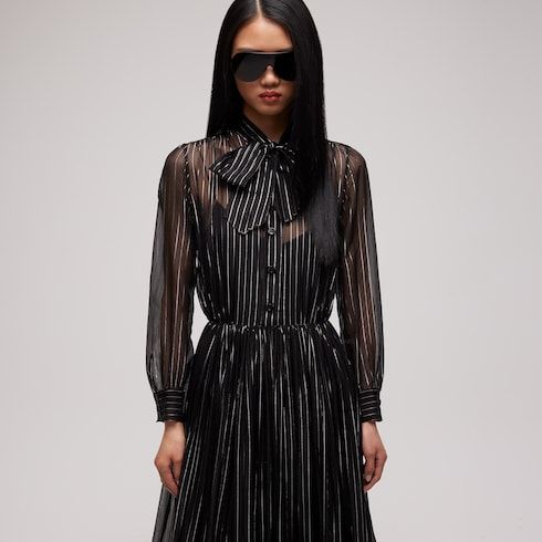 Women's Pinstripe Silk Organza Chemisier Dress
