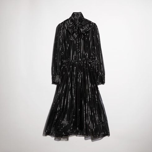Women's Pinstripe Silk Organza Chemisier Dress