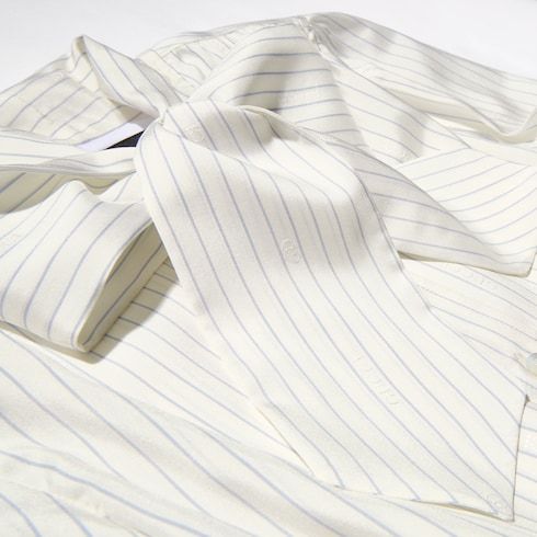 Women's Pinstripe Jacquard Silk Shirt with Bow