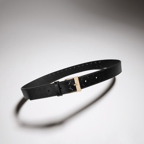 Women's Squared Buckle Perforated Leather Belt