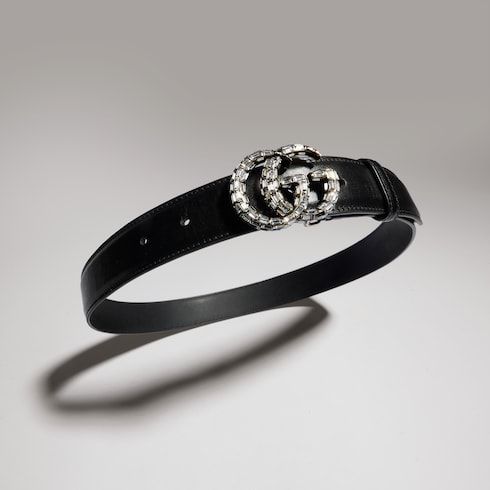 Women's Thin Crystal Buckle Leather Belt