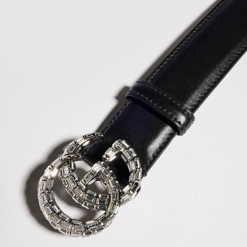 Women's Thin Crystal Buckle Leather Belt