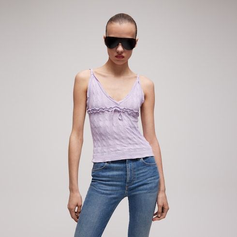 Women's Braided Cotton Blend Top with Lace