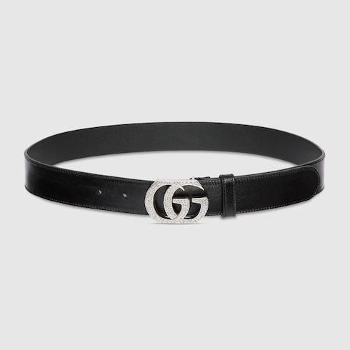 Women's Double G Crystal Buckle Leather Belt